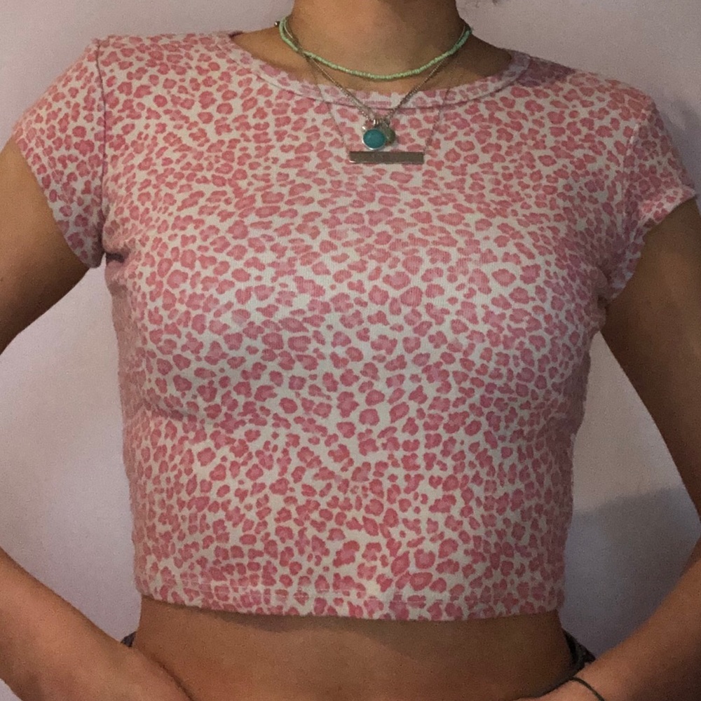 Brandy Melville Pink Cheetah Print Crop Top